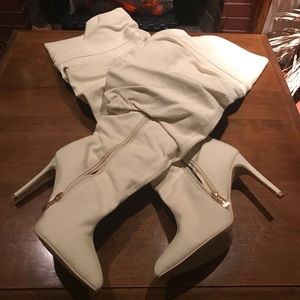 Off white canvas slouchy knee high boots